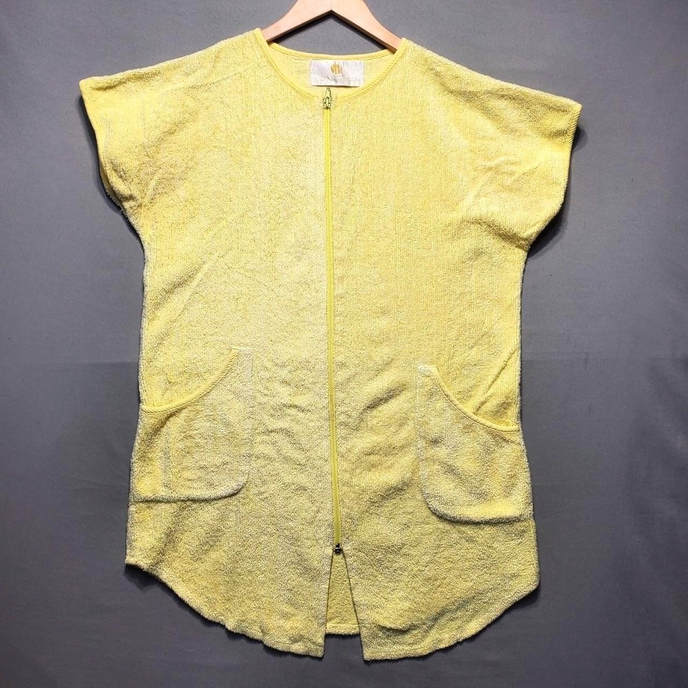 Stan Herman Terry Whisper Chenille Terry Zip Lounger Robe Womens L/XL Yellow Spa